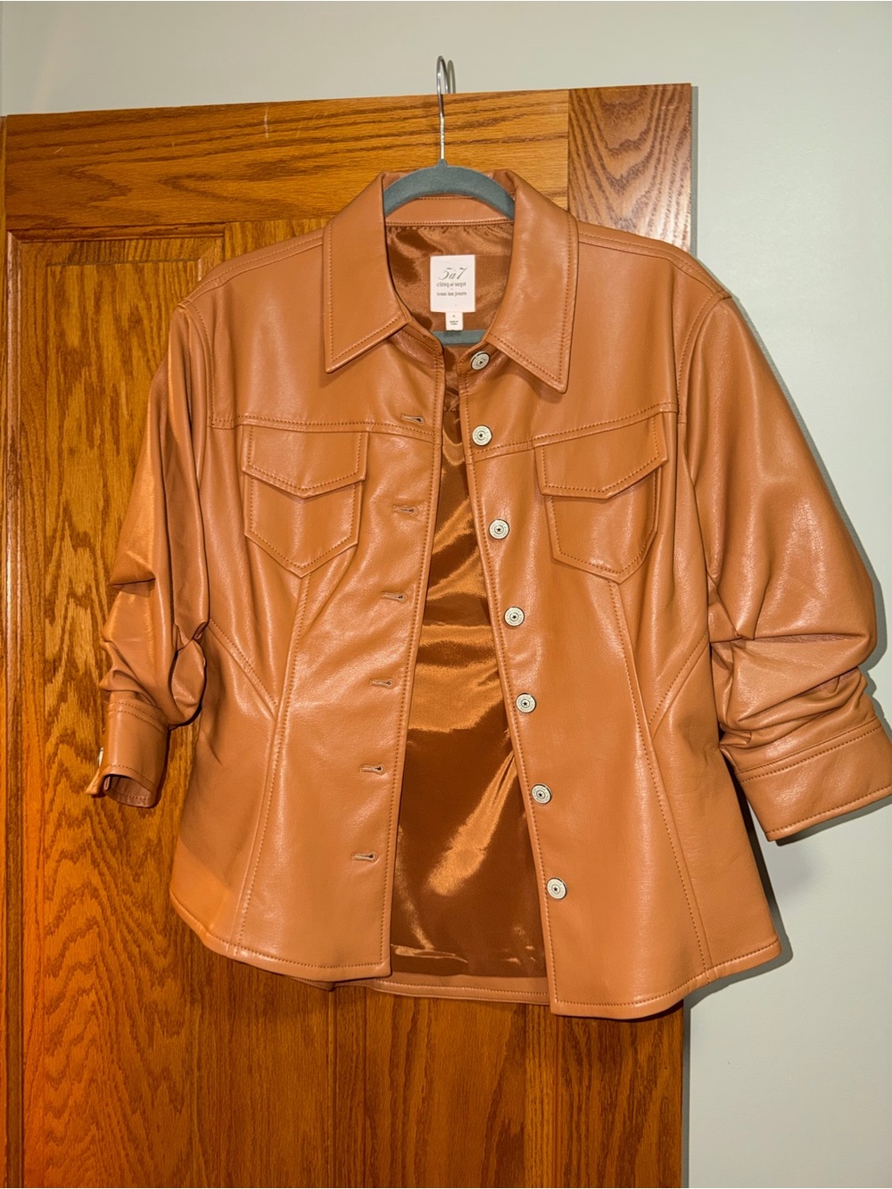 Cinq a Sept Faux Leather Button-Front Jacket — Tan
